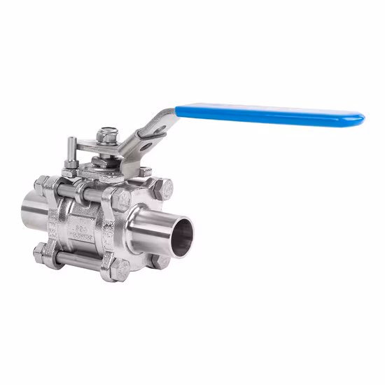 304 316 Hygienic Air Pneumatic Actuator Two Way Three Pieces 3PC Manual Handle Quick Fit Aço Inoxidável Fixado Braçadeira Soldada Válvula Esférica Válvula Sanitária